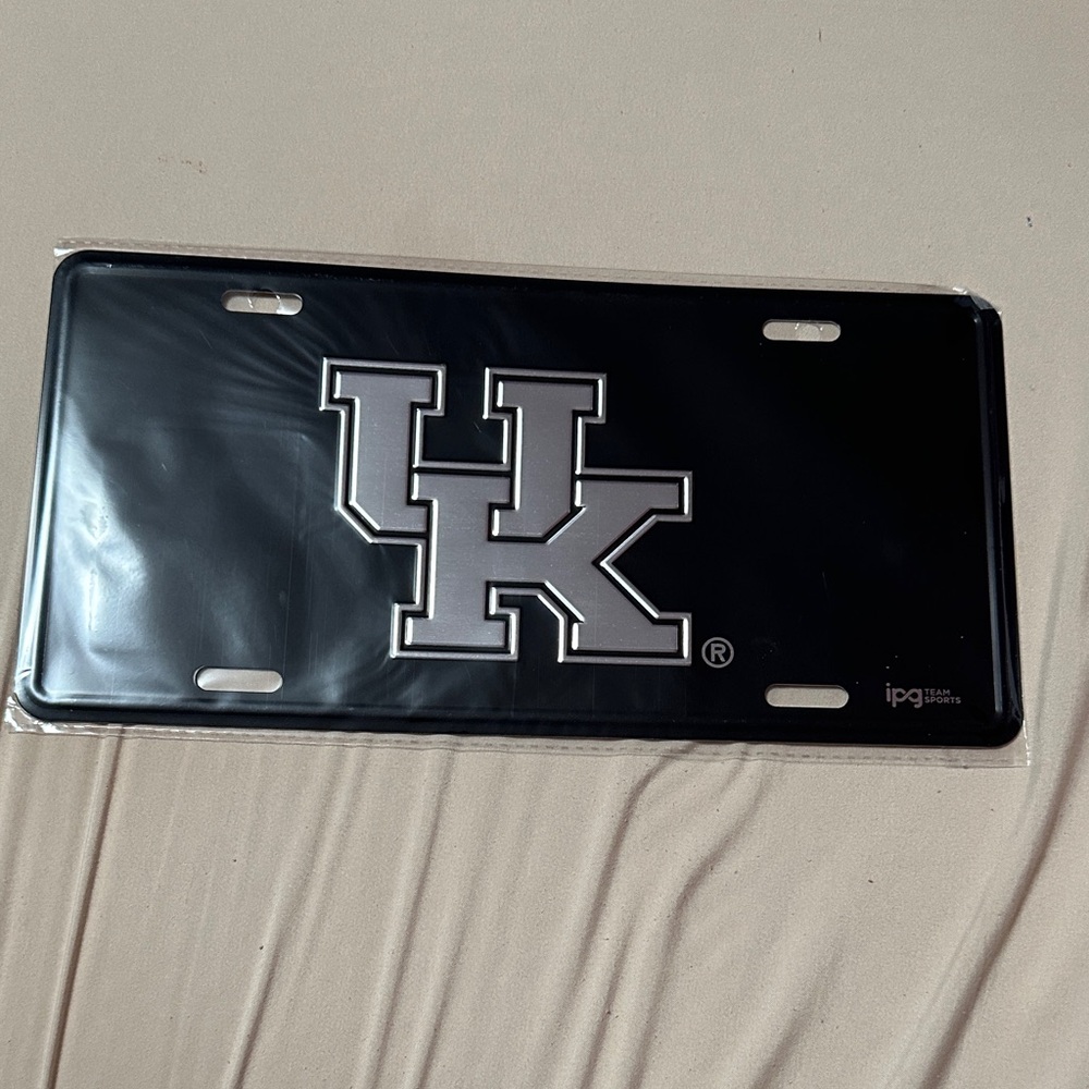 University of Kentucky Black License Plate with Silver UK Logo